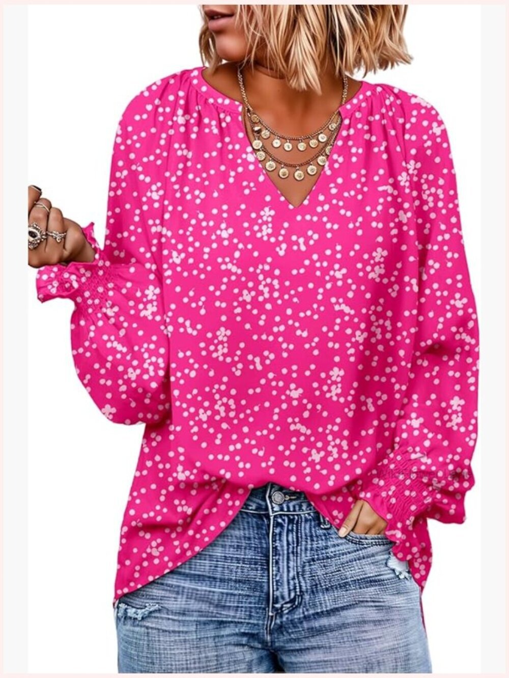Flowy Boho V Neck Long Sleeve Blouse Tunics Top